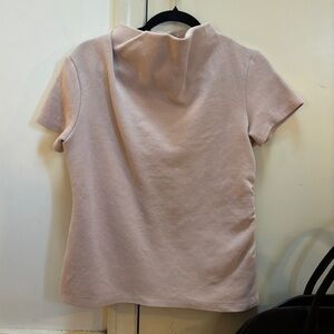 COS Pink Cotton Short Sleeve Side Ruched Mockneck Top Small